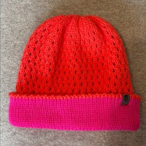 THE NORTH FACE REVERSIBLE Orange and Hot Pink KNITTED HAT BEANIE